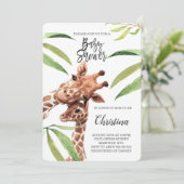 Giraffe Mam en Baby Greenery Eucalyptus Baby showe Kaart (Staand voorkant)