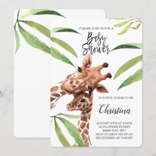 Giraffe Mam en Baby Greenery Eucalyptus Baby showe Kaart