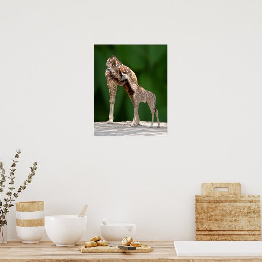 Giraffe Mam en Baby Poster (Keuken)