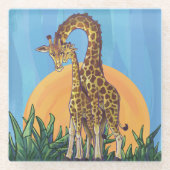Giraffe Mama en Baby Art Glazen Onderzetter (Voorkant)