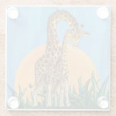 Giraffe Mama en Baby Art Glazen Onderzetter (Achterkant)