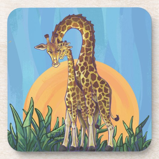 Giraffe Mama en Baby Bier Onderzetter (Voorkant)