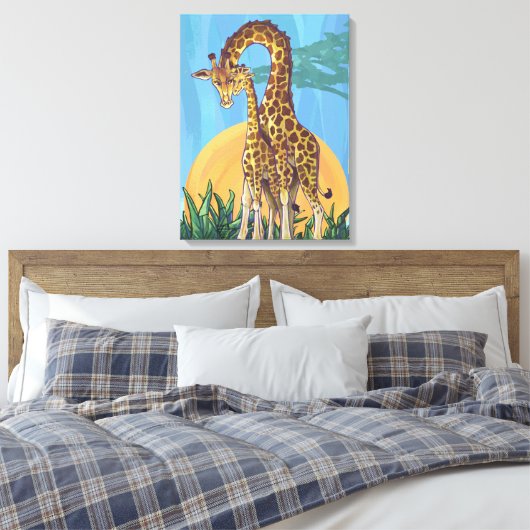 Giraffe Mama en Baby Canvas Afdruk (Insitu (Slaapkamer))
