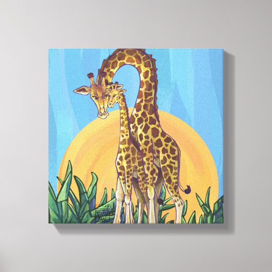 Giraffe Mama en Baby Canvas Afdruk (Voorkant)