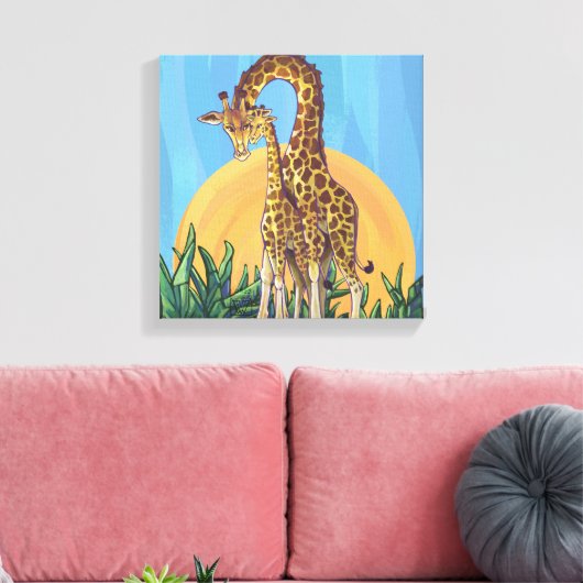 Giraffe Mama en Baby Canvas Afdruk (Insitu (Woonkamer))