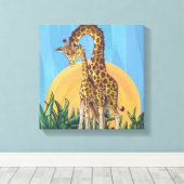 Giraffe Mama en Baby Canvas Afdruk (Insitu (Houten vloer))