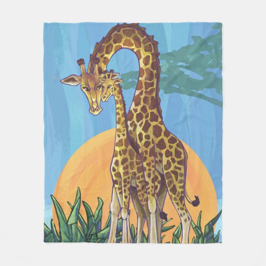 Giraffe Mama en Baby Fleece Deken (Voorkant)