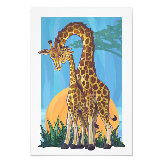Giraffe Mama en Baby Foto Afdruk (Voorkant)