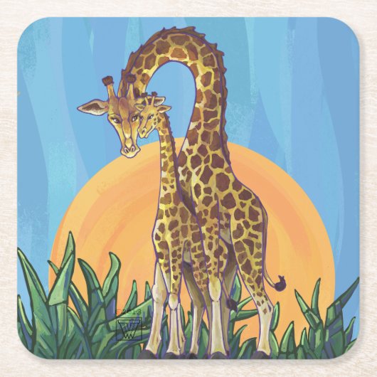 Giraffe Mama en Baby Kartonnen Onderzetters (Voorkant)