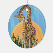 Giraffe Mama en Baby Keramisch Ornament (Links)