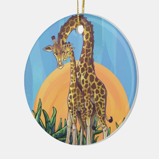 Giraffe Mama en Baby Keramisch Ornament (Links)