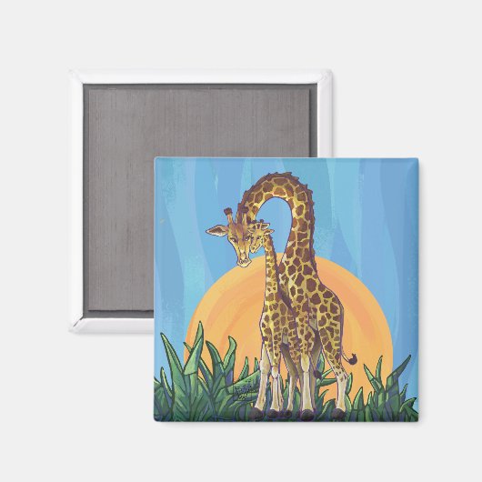 Giraffe Mama en Baby Magneet (Voorkant / Achterkant)