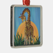 Giraffe Mama en Baby Metalen Ornament (Rechts)