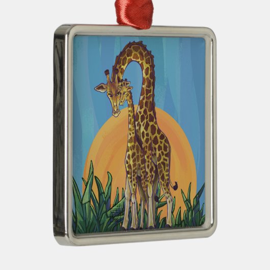 Giraffe Mama en Baby Metalen Ornament (Rechts)