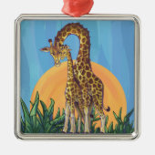 Giraffe Mama en Baby Metalen Ornament (Voorkant)