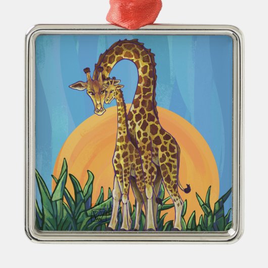 Giraffe Mama en Baby Metalen Ornament (Voorkant)