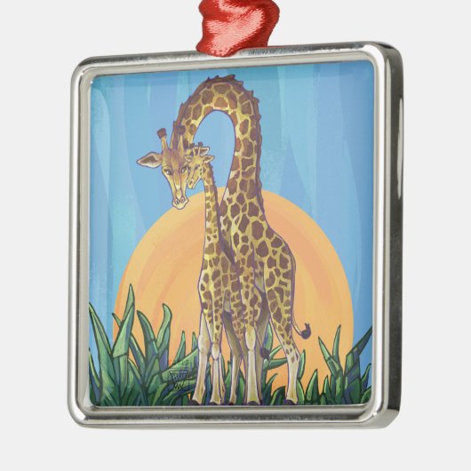 Giraffe Mama en Baby Metalen Ornament (Links)