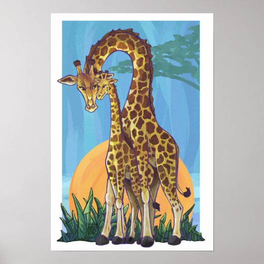 Giraffe Mama en Baby Poster (Voorkant)