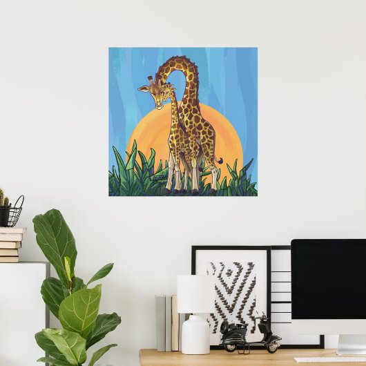 Giraffe Mama en Baby Poster (Thuiskantoor)