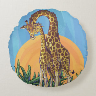 Giraffe Mama en Baby Rond Kussen