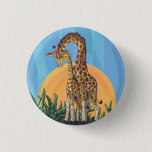 Giraffe Mama en Baby Ronde Button 3,2 Cm (Voorkant)