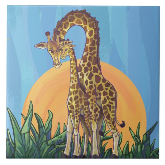 Giraffe Mama en Baby Tegeltje (Voorkant)