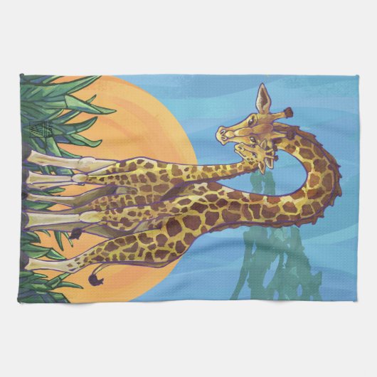 Giraffe Mama en Baby Theedoek (Horizontaal)