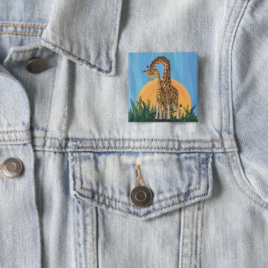 Giraffe Mama en Baby Vierkante Button 5,1 Cm (In situ)