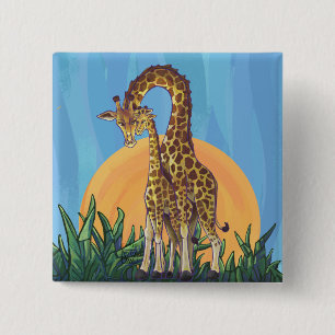 Giraffe Mama en Baby Vierkante Button 5,1 Cm