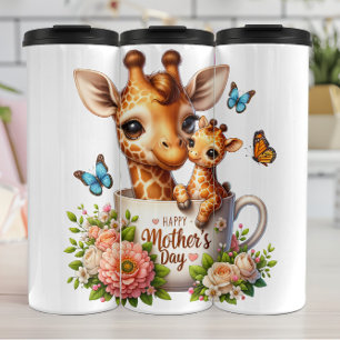 Giraffe mama: Kalf, Bloemen, Moederdag Thermosbeker