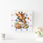 Giraffe mama: Kalf, Bloemen, Moederdag Vierkante Klok (Huis)