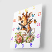 Giraffe mama: Kalf, Bloemen, Moederdag Vierkante Klok (Hoek)