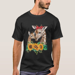 Giraffe Mama Kinder Baby Dieren Schattige Zonneblo T-shirt