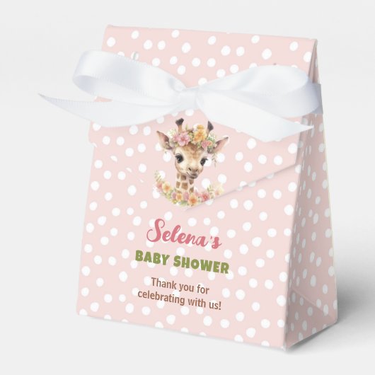 Giraffe Meisje Baby shower Roze Groen Safari Wild Bedankdoosjes (Voorkant Zijde)