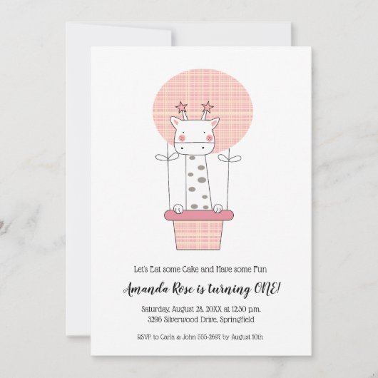 Giraffe meisje eerste verjaardag kaart (Voorkant)