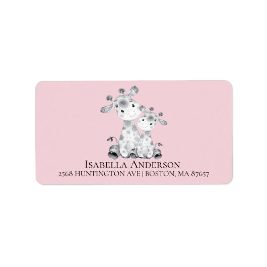 Giraffe Meisjes Baby shower Adreslabel Etiket (Voorkant)