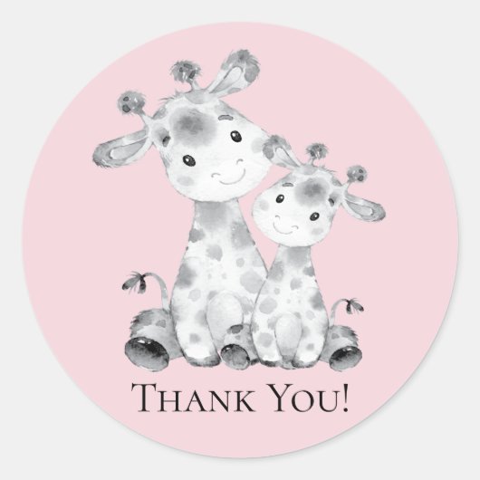 Giraffe Meisjes Baby shower Dank u Favor Sticker (Voorkant)