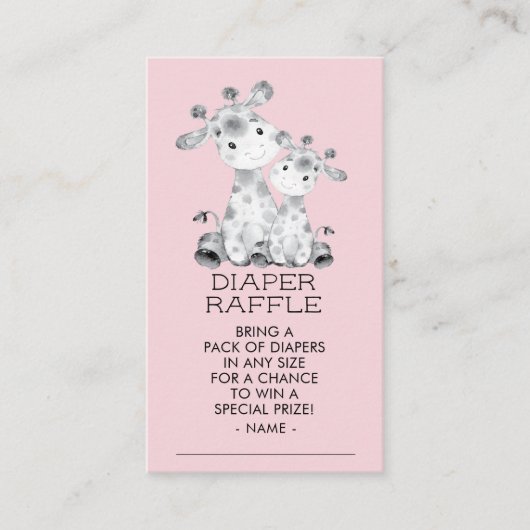 Giraffe Meisjes Baby shower Luier Raffle Ticket Informatiekaartje (Voorkant)