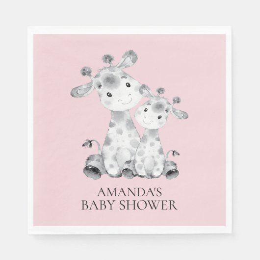 Giraffe Meisjes Baby shower Papieren servetten (Voorkant)
