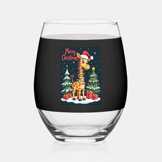 Giraffe Merry Christmas Tree Lighting Santa Giraff Wijnglas Zonder Voet (Voorkant)