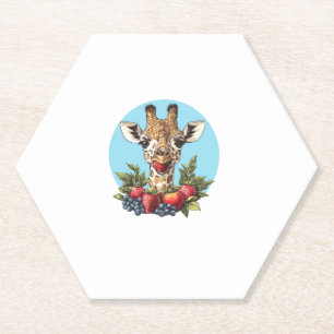 Giraffe met aardbeien bosbessen appels kartonnen onderzetters