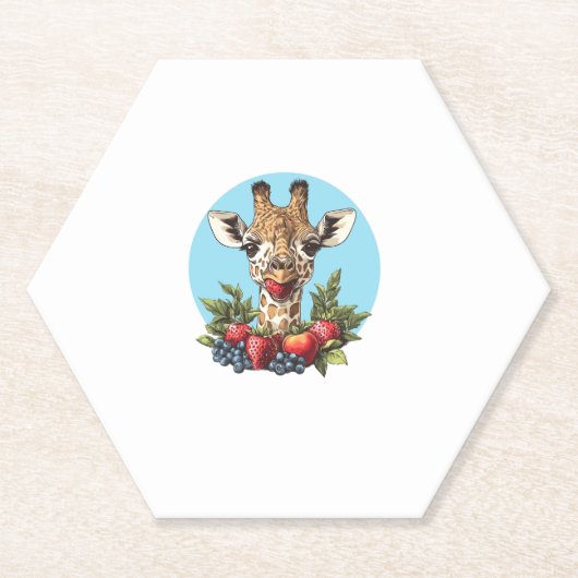 Giraffe met aardbeien bosbessen appels kartonnen onderzetters (Voorkant)