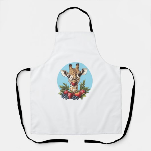 Giraffe met aardbeien bosbessen appels schort (Voorkant)