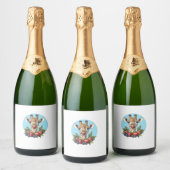 Giraffe met aardbeien bosbessen appels sparkling wijnetiket (Flessen)