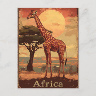 Giraffe met African Sunset - Vintage Travel Poster Feestdagenkaart