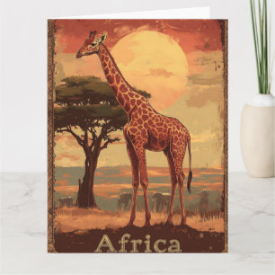 Giraffe met African Sunset - Vintage Travel Poster Kaart