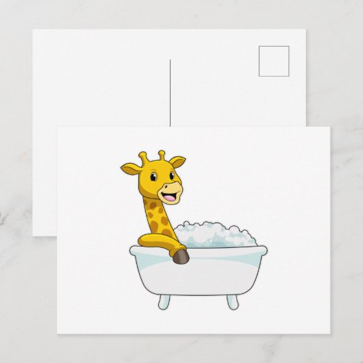 Giraffe met badkuip met schuim briefkaart (Voorkant / Achterkant)