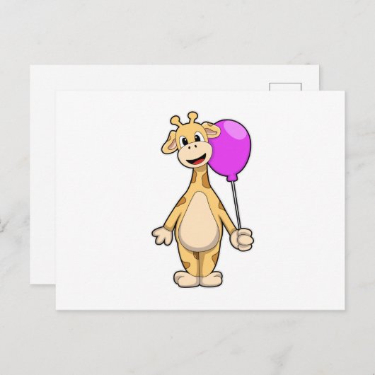 Giraffe met ballon briefkaart (Voorkant / Achterkant)