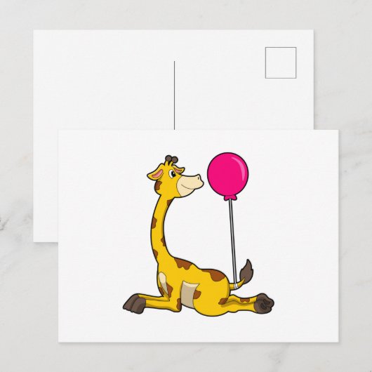 Giraffe met ballon briefkaart (Voorkant / Achterkant)