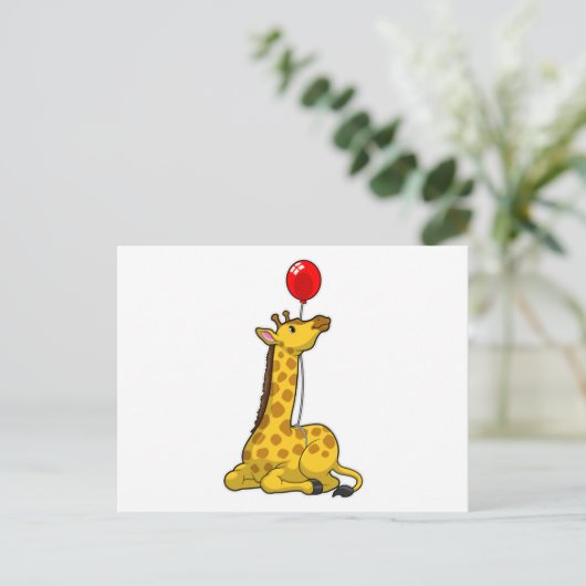 Giraffe met ballon briefkaart (Staand voorkant)